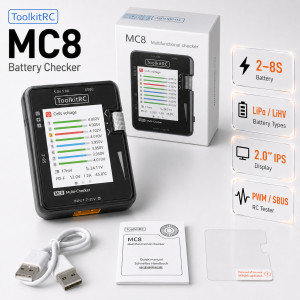 Мультитестер аккумуляторов ToolkitRC MC8 — балансировщик 2–8S, сервотестер PWM/PPM/SBUS, USB-C PD 20W